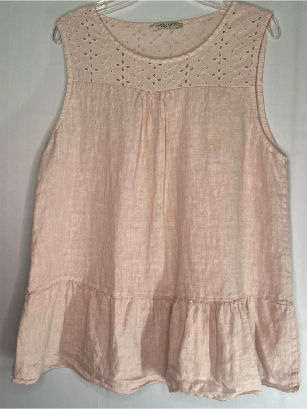 FRANCESCA BETTINI Sleeveless Eyelet Yoke Tank Top - Pale Pink Sz S